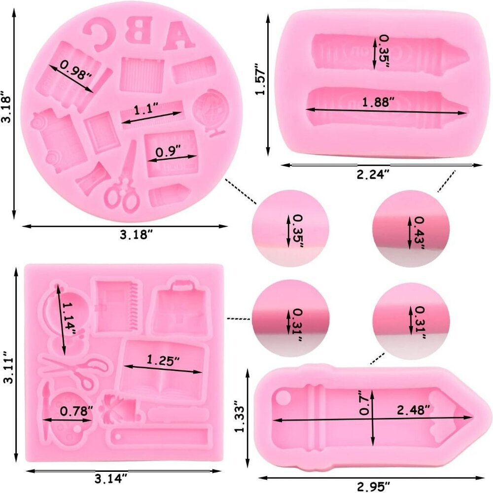 Back to School Silicone Molds Fondant Candy School Bus Book Scissor Drawing Pen - Picture 2 of 9